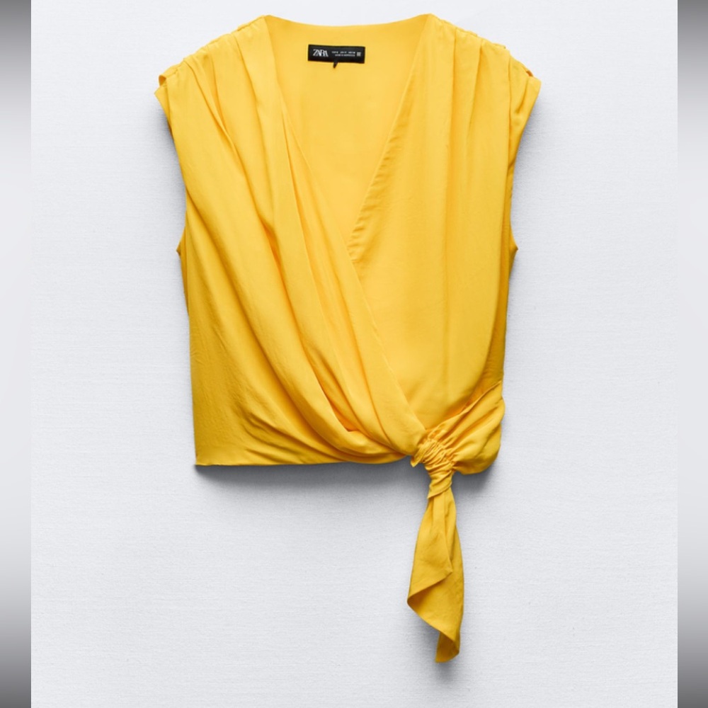 NWT: Zara Yellow Sleeveless Draped Wrap with knot in Sz: L